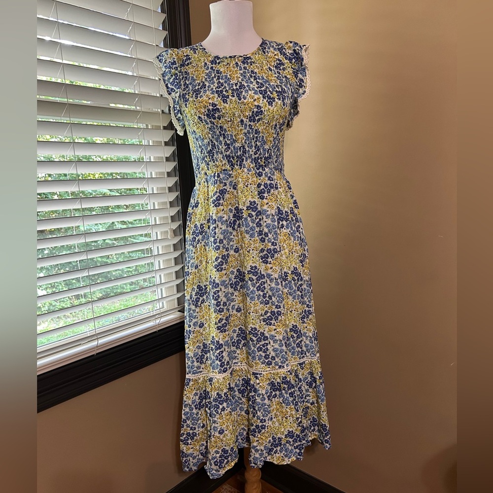 Lost + Wander Blue and Yellow Floral Maxi Dress Blossom and Bloom Pick Me